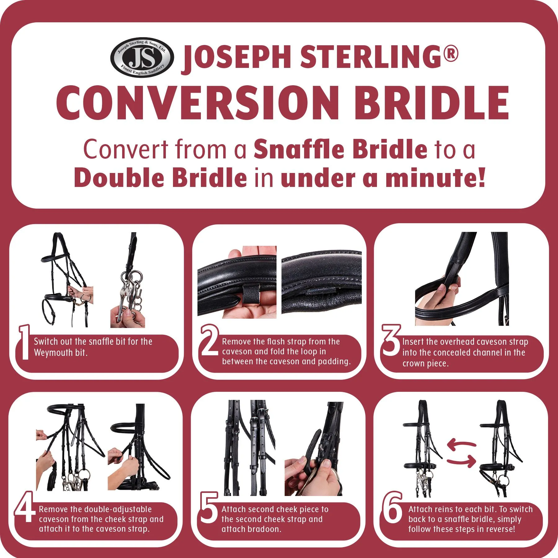 Joseph Sterling® Conversion Dressage Bridle With Patent Trim - Image 5