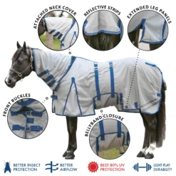 Soft Interlock Mesh Attached Neck Euro Bellyband Leg Shield Horse Fly Sheet